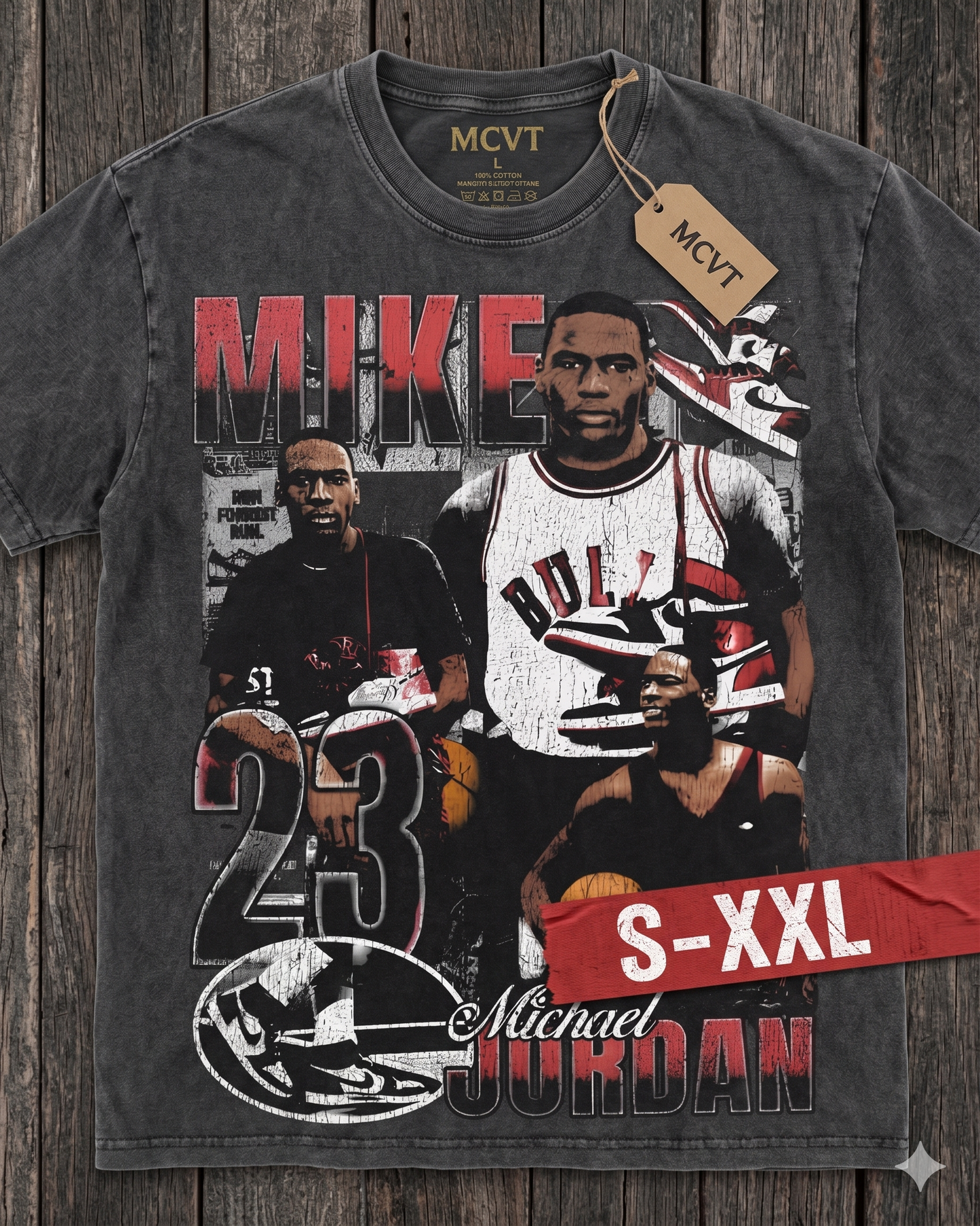 LIKE MIKE 85 Jumbo Print Acid Washed Vintage 90s Style Heavyweight T-Shirt