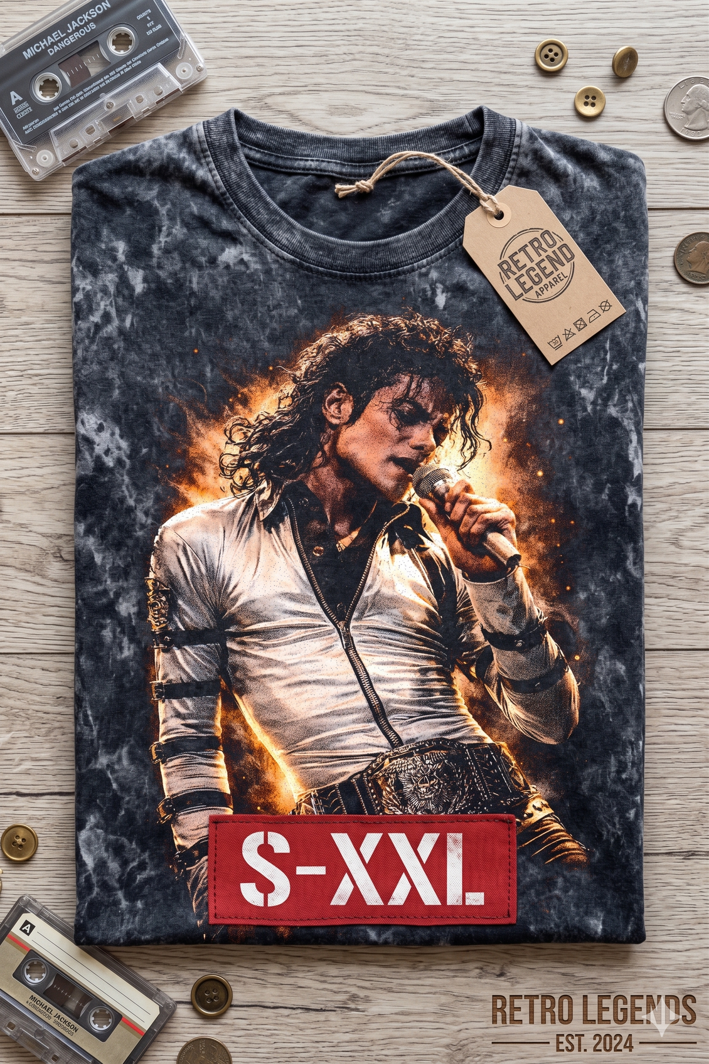 MICHAEL JACKSON Jumbo Print Acid Washed Vintage 90s Style Heavyweight T-Shirt