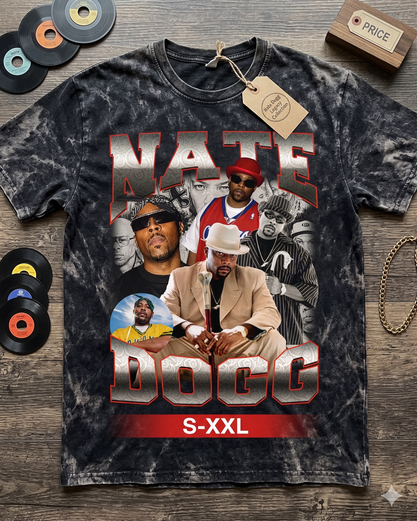 NATE DOGG Jumbo Print Acid Washed Vintage 90s Style Heavyweight T Shirt