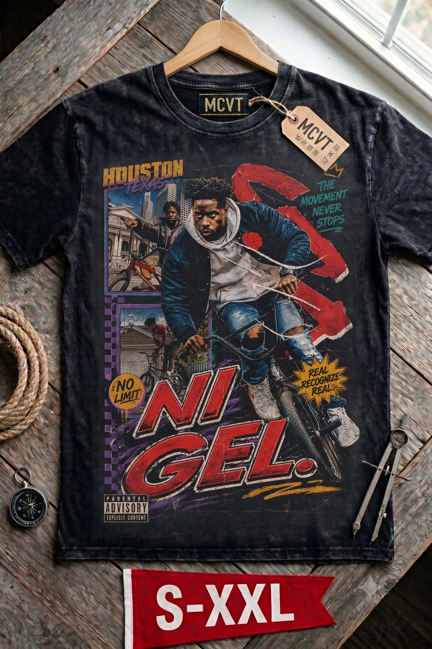 NIGEL LEGENDARY EDITION Jumbo Print Acid Washed Vintage 90s Style Heavyweight T-Shirt
