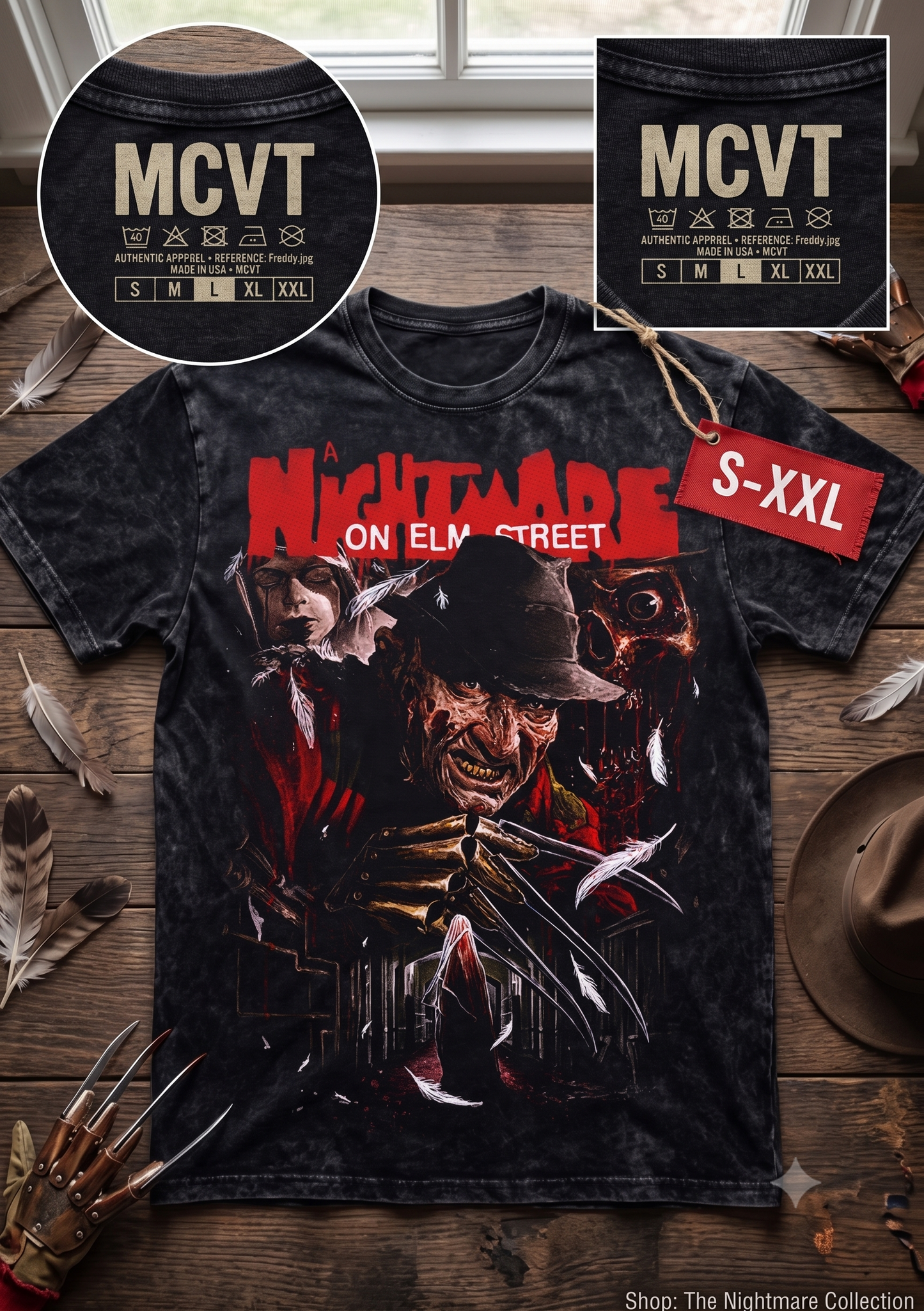 NIGHTMARE ON ELM STREET Jumbo Print Acid Washed Vintage 90s Style Heavyweight T-Shirt