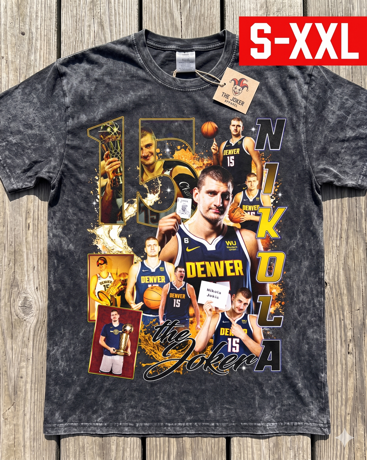 NIKOLA JOKIC Jumbo Print Acid Washed Vintage 90s Style Heavyweight T-Shirt