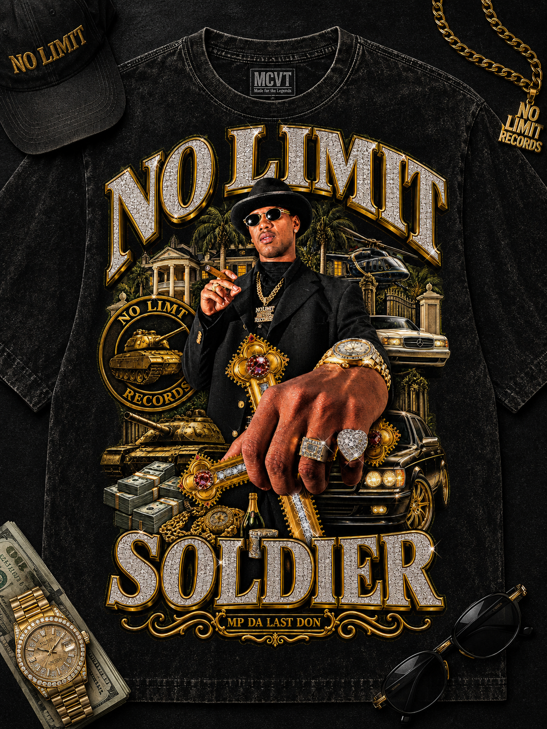 NO LIMIT Jumbo Print Acid Washed Vintage 90s Style Heavyweight T-Shirt