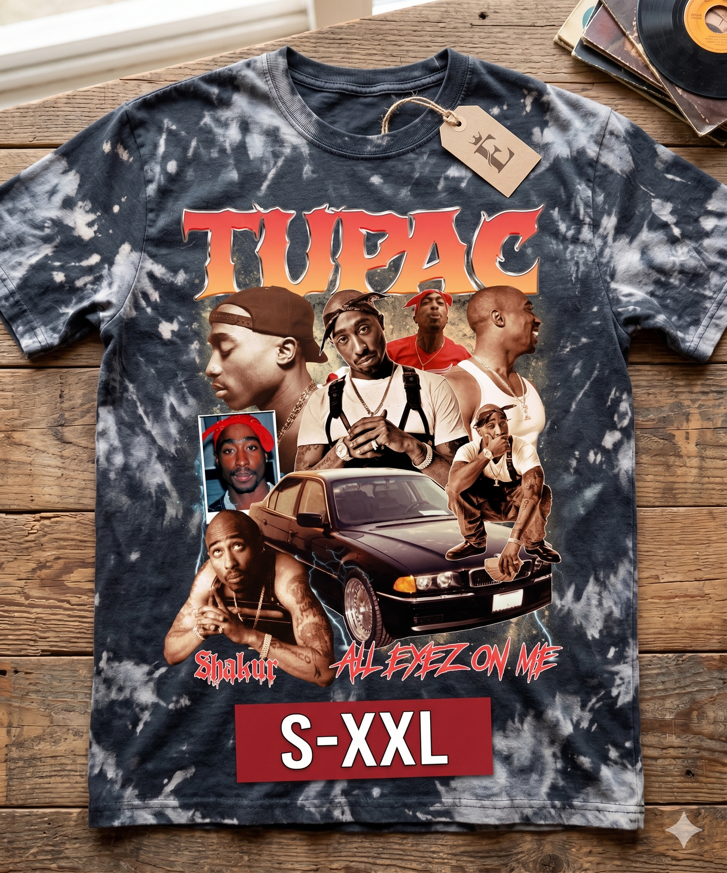 2PAC Jumbo Print Acid Washed Vintage 90s Style Heavyweight T Shirt