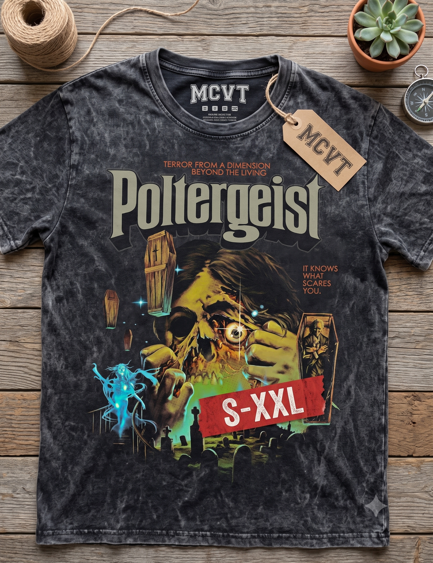 POLTERGEIST Jumbo Print Acid Washed Vintage 90s Style Heavyweight T-Shirt