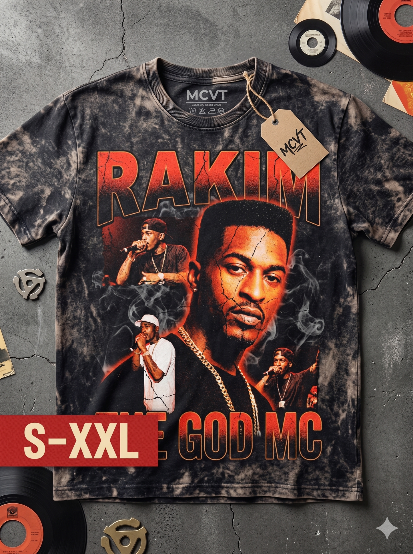 RAKIM Jumbo Print Acid Washed Vintage 90s Style Heavyweight T-Shirt