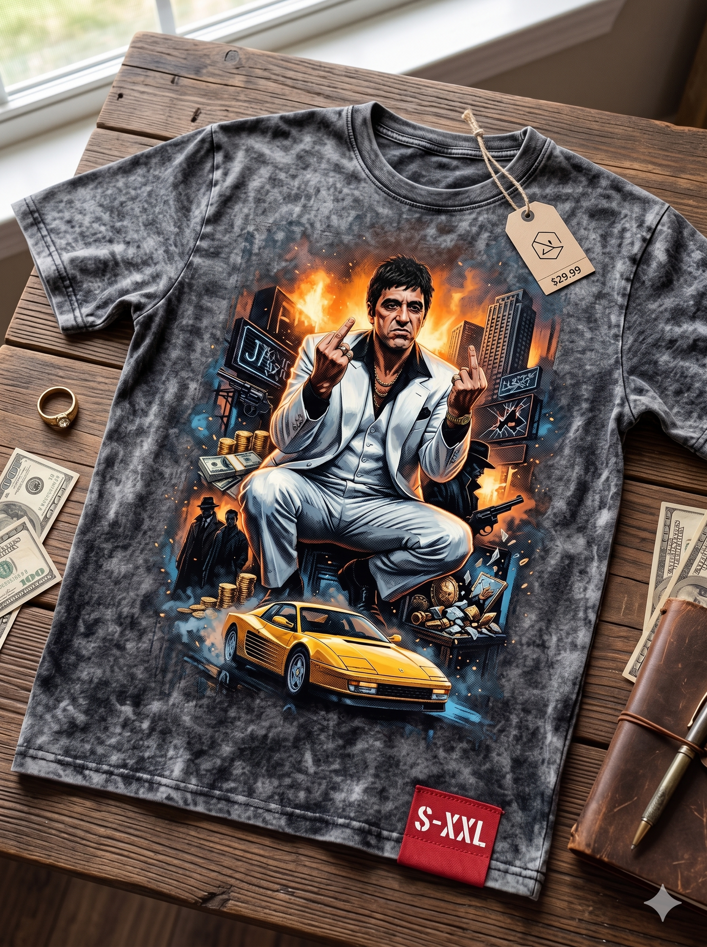 THE WORLD IS MINE Jumbo Print Acid Washed Vintage 90s Style Heavyweight T Shirt