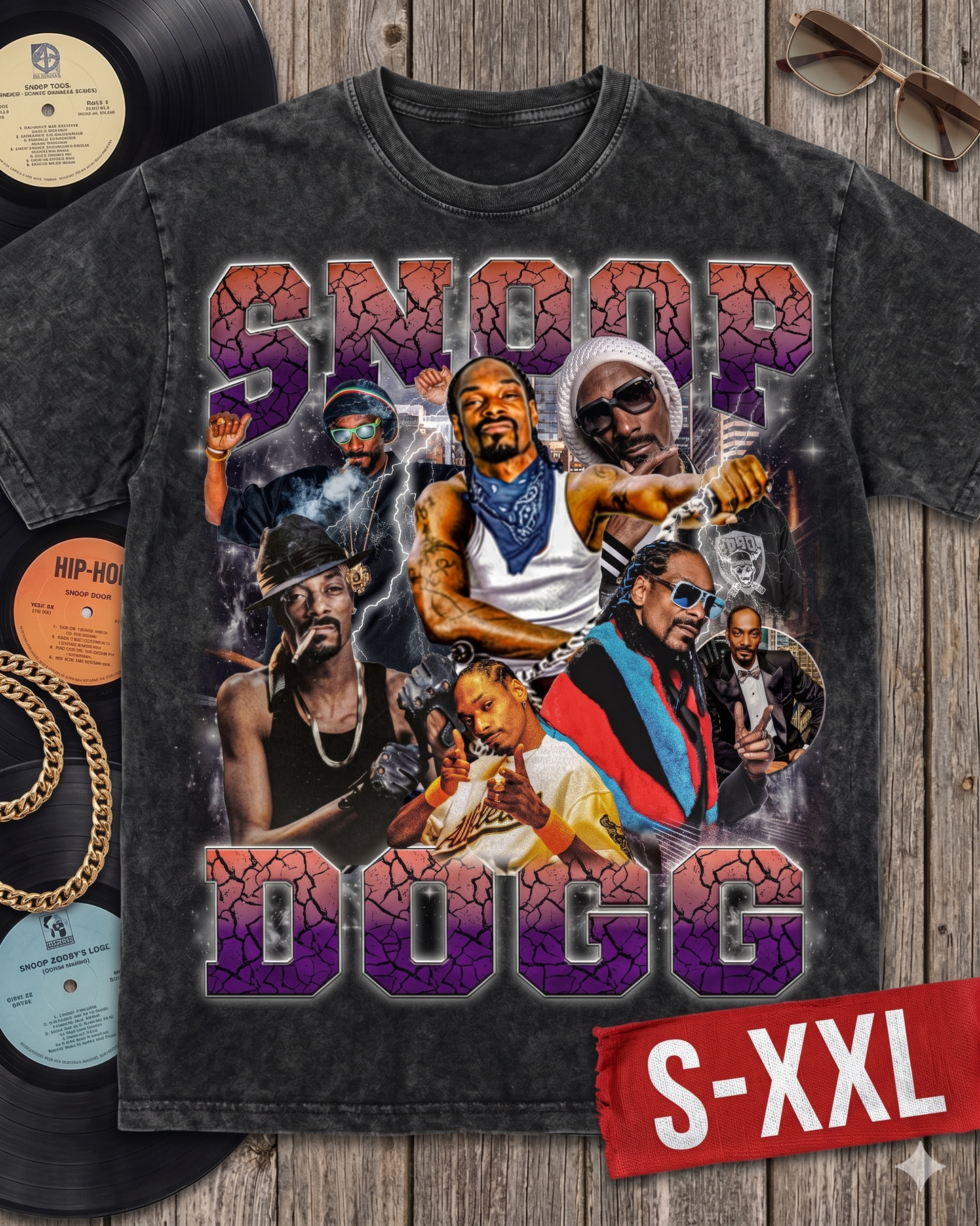 RAP LEGENDS Jumbo Print Acid Washed Vintage 90s Style Heavyweight T Shirt