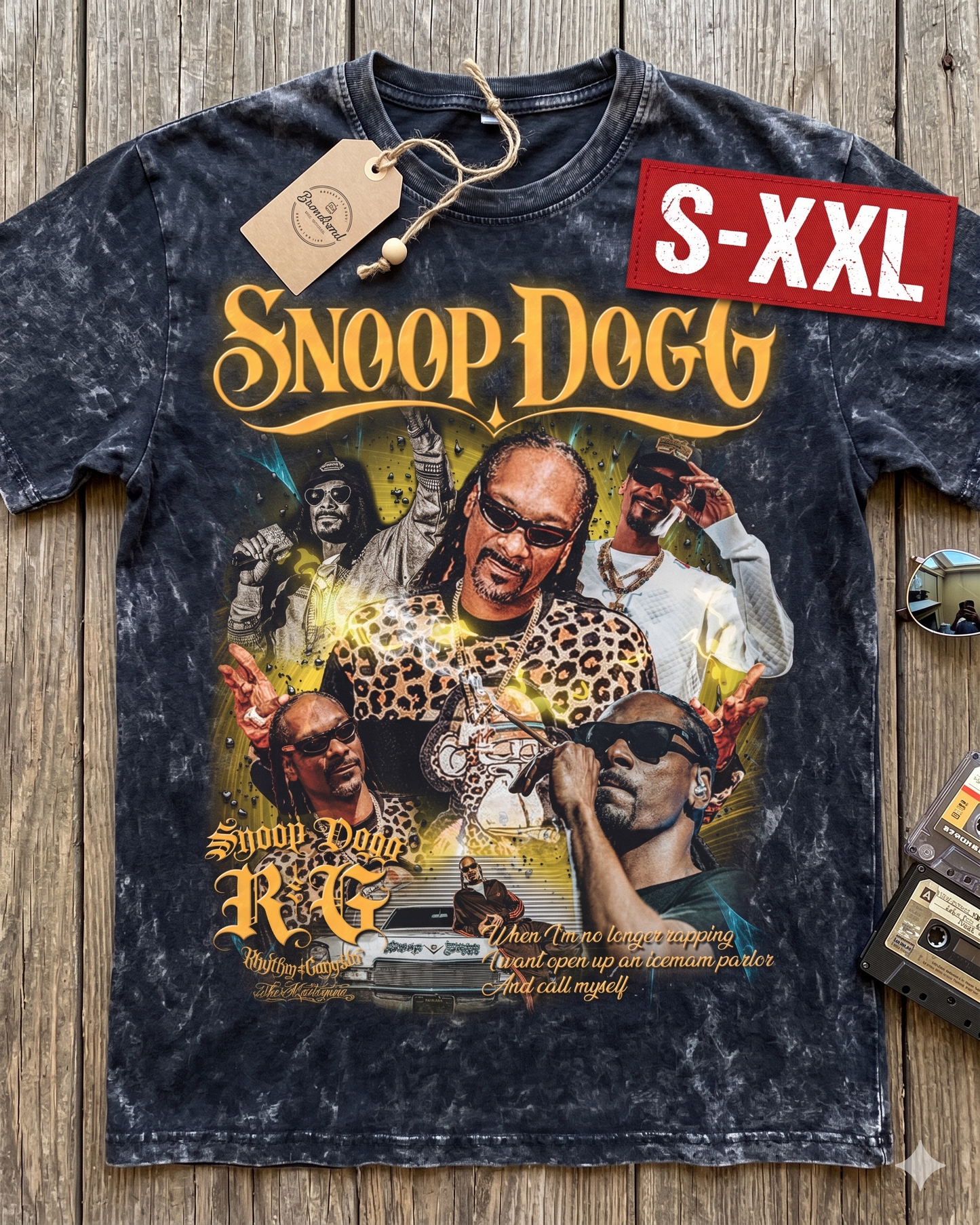 RAP LEGENDS Jumbo Print Acid Washed Vintage 90s Style Heavyweight T Shirt