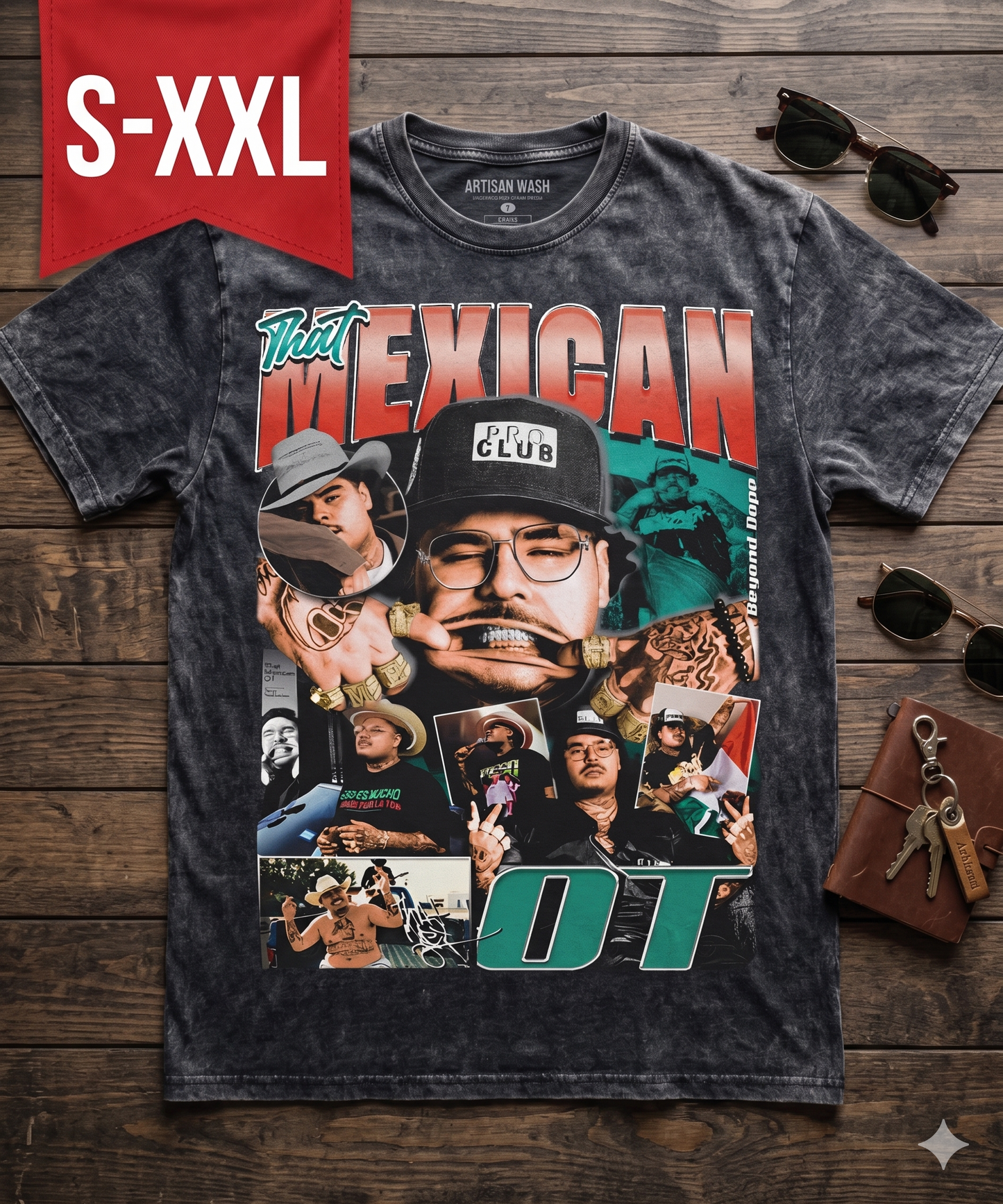 THAT MEXICAN Jumbo Print Acid Washed Vintage 90s Style Heavyweight T-Shirt