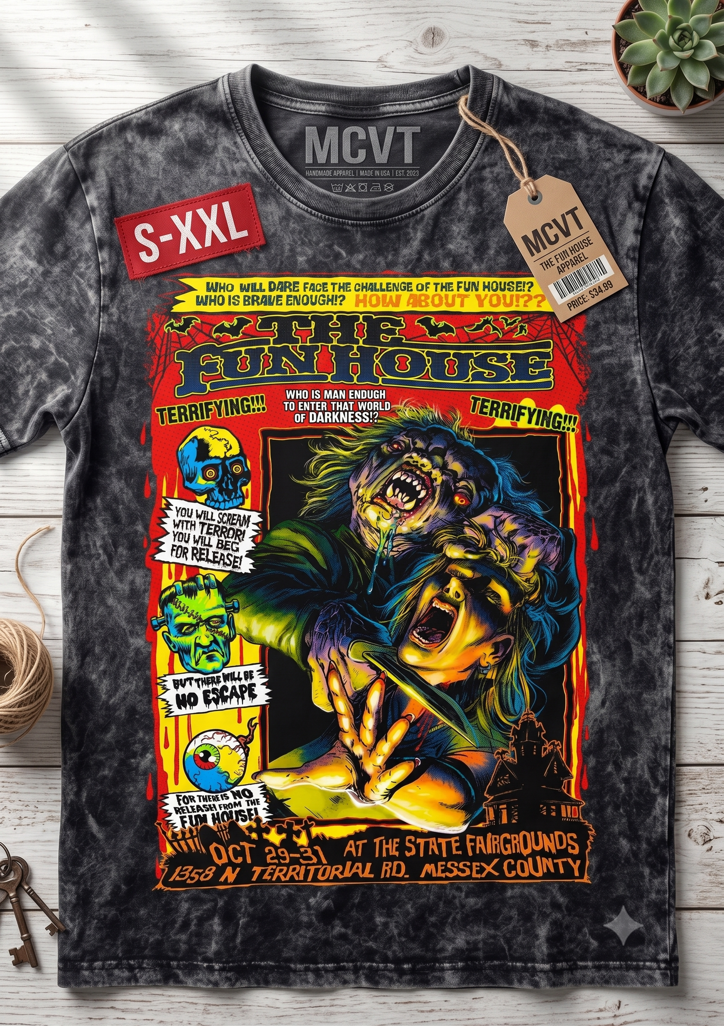 THE FUN HOUSE Jumbo Print Acid Washed Vintage 90s Style Heavyweight T-Shirt