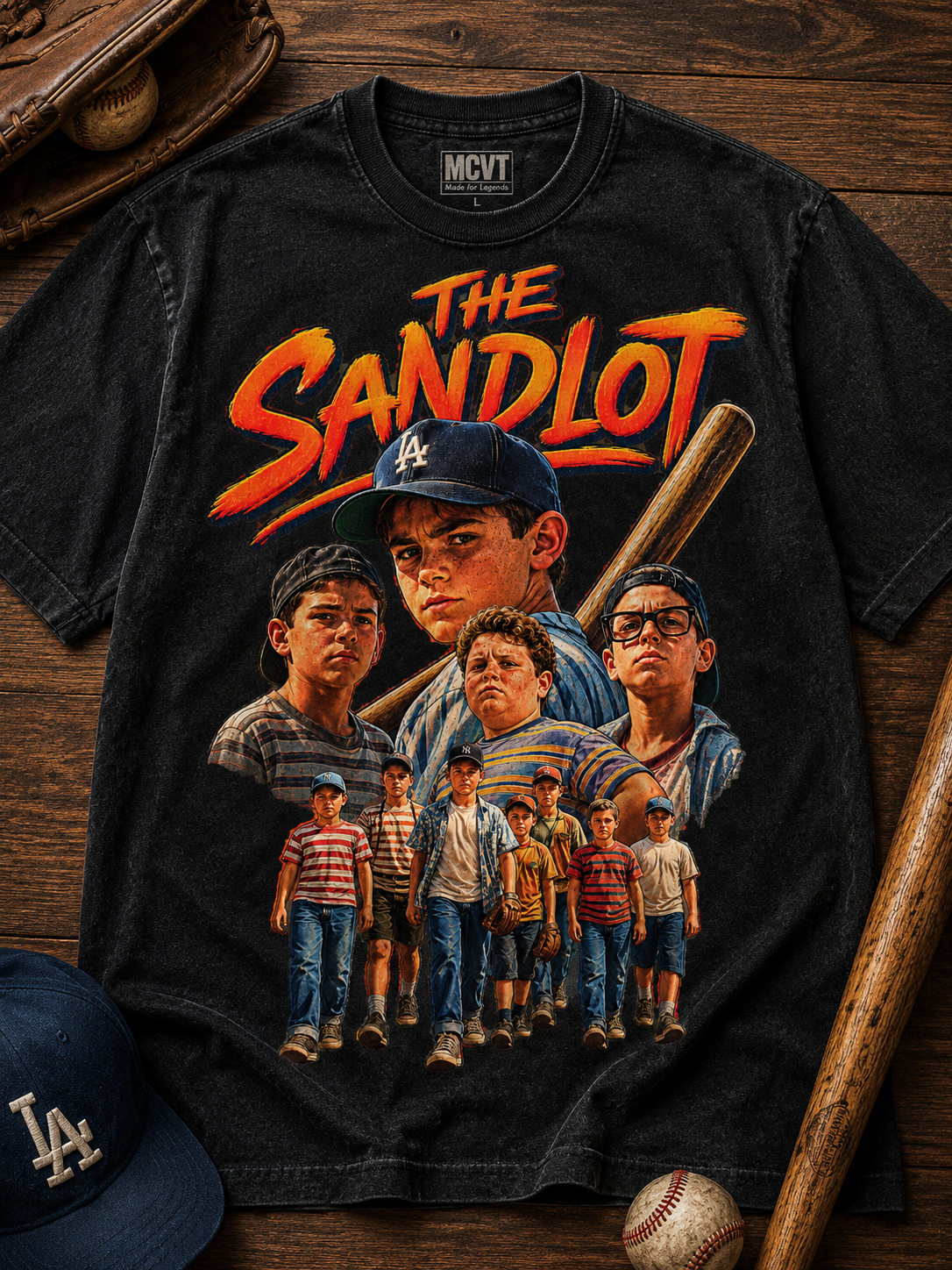 THE SANDLOT Jumbo Print Acid Washed Vintage 90s Style Heavyweight T-Shirt