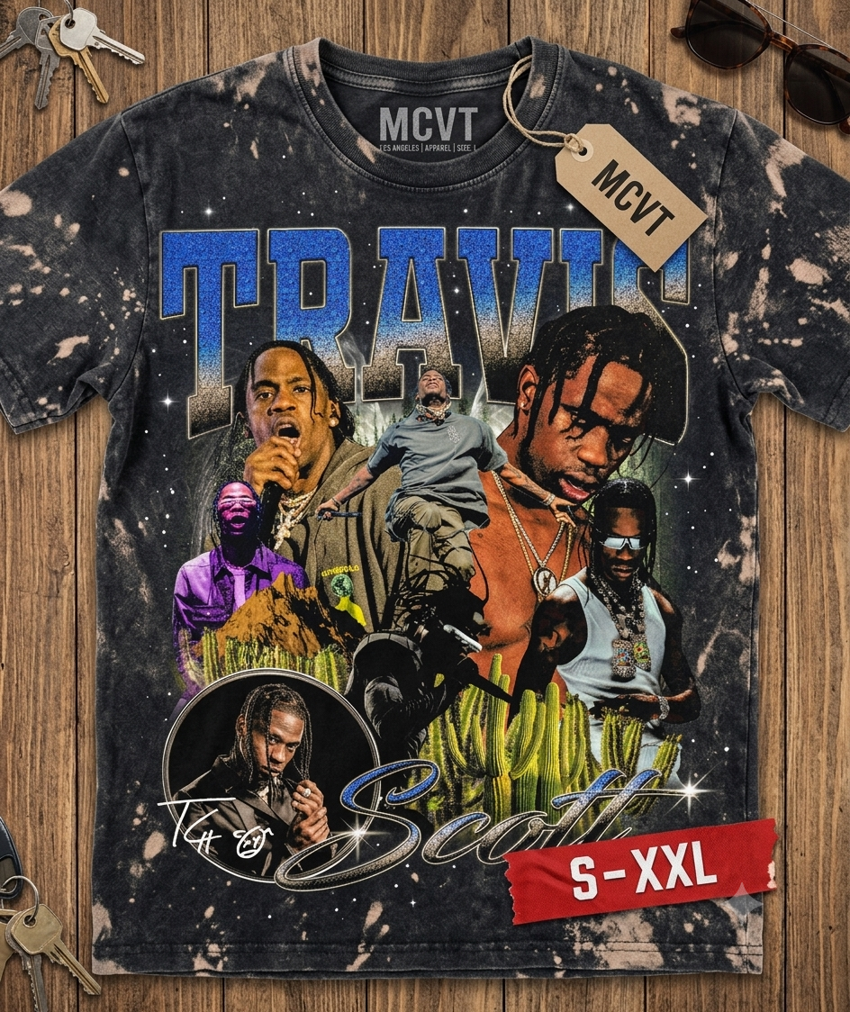 TRAVIS SCOTT Jumbo Print Acid Washed Vintage 90s Style Heavyweight T-Shirt