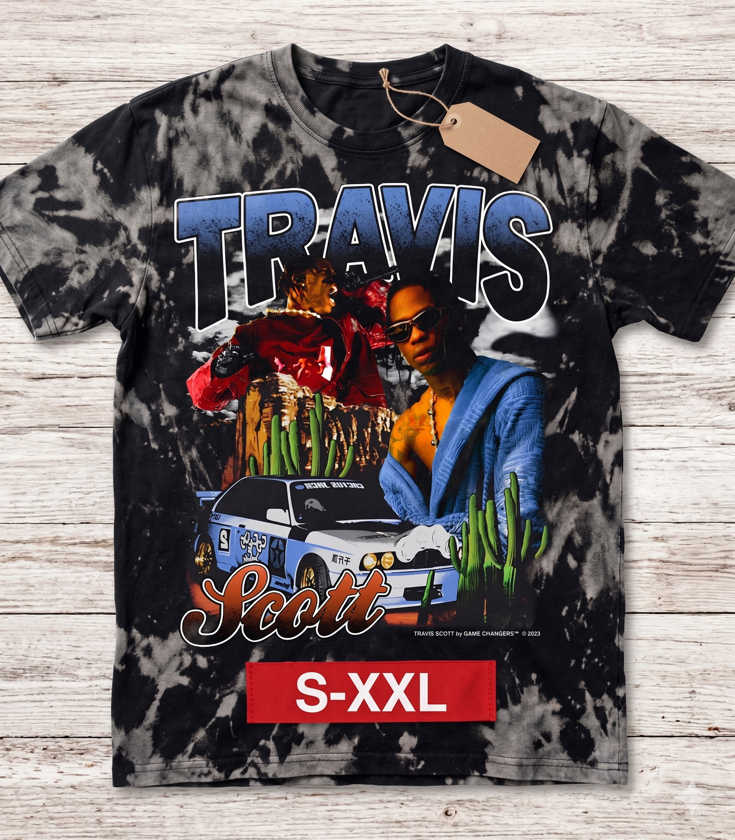 TRAVIS SCOTT Jumbo Print Acid Washed Vintage 90s Style Heavyweight T Shirt