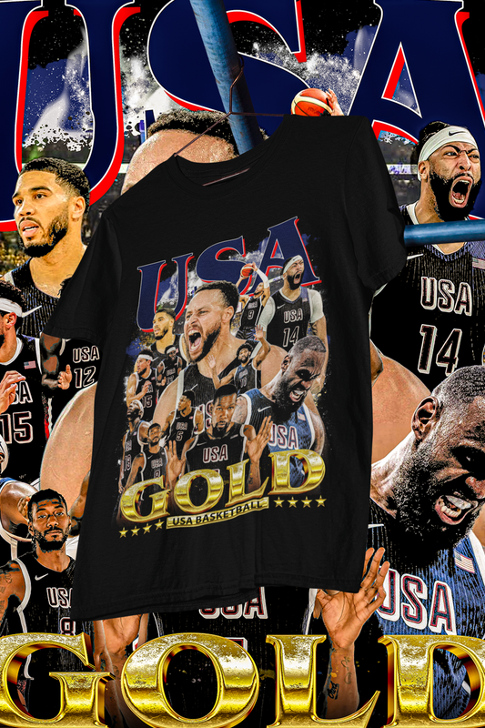 USA GOLD 24 - shirt design, Bootleg tees design, ready to print, Printable design basketball, 90s, DTF,DTG,300 DPI