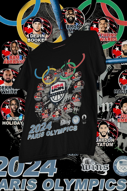 USA GOLD RINGS 24 PARIS - shirt design, Bootleg tees design, ready to print, Printable design basketball, 90s, DTF,DTG,300 DPI