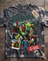 VISION Jumbo Print Acid Washed Vintage 90s Style Heavyweight T-Shirt