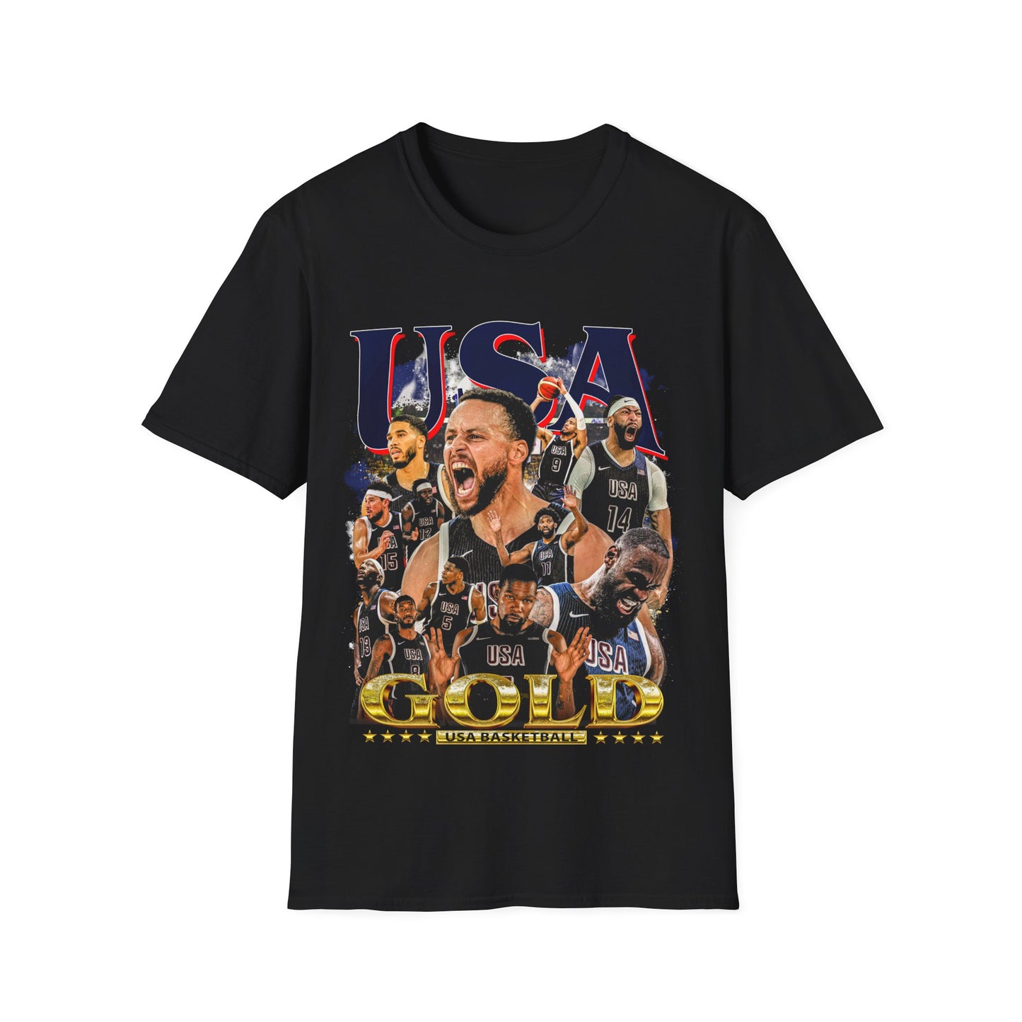 Vintage 90s Basketball Bootleg Style T-Shirt, USA 2024 GOLD Graphic Tee, Retro Basketball Shirt Unisex Graphic Tee