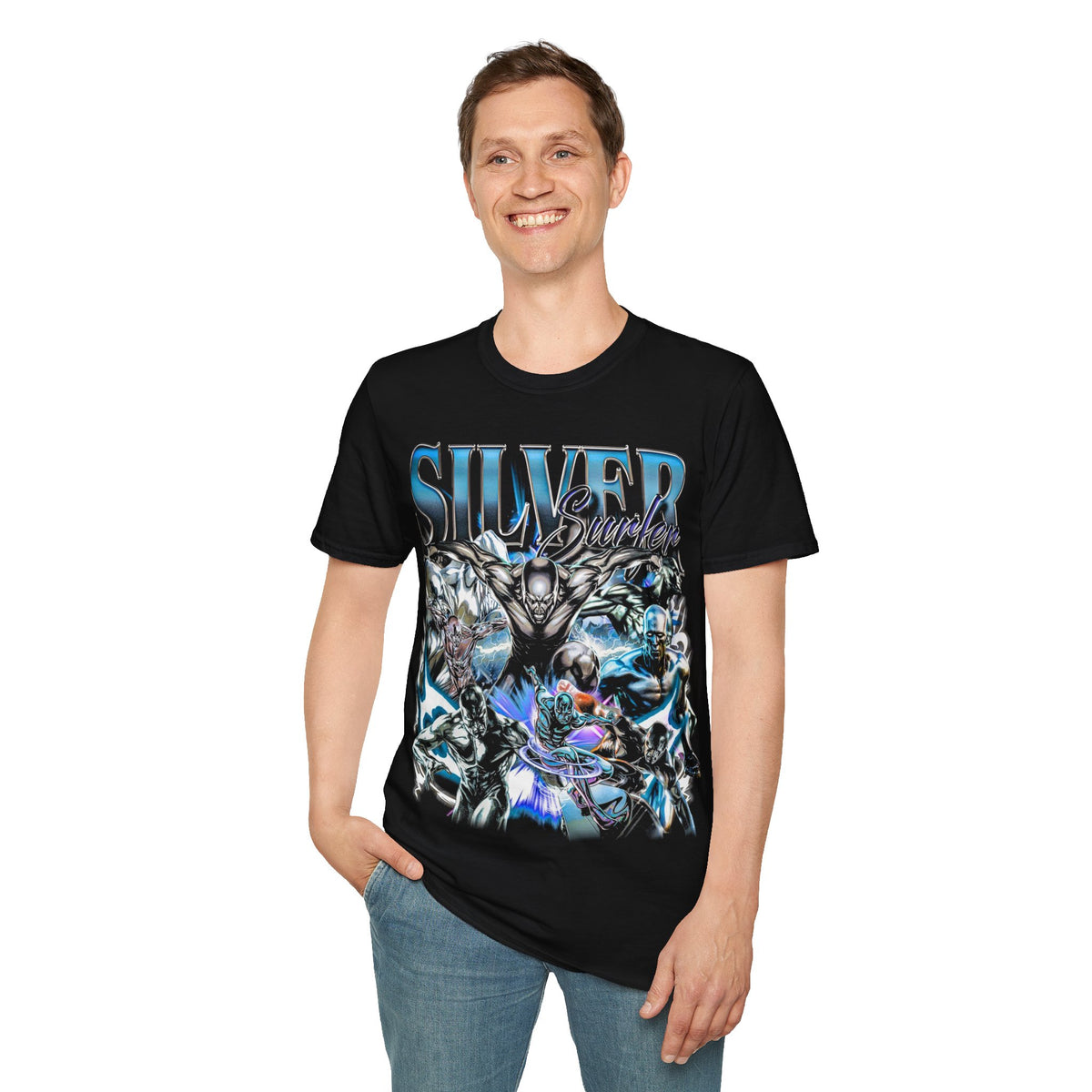 Vintage 90s Superheroes Bootleg Style T-Shirt, SILVER SURFER Retro Superheroes Shirt Unisex Graphic Tee