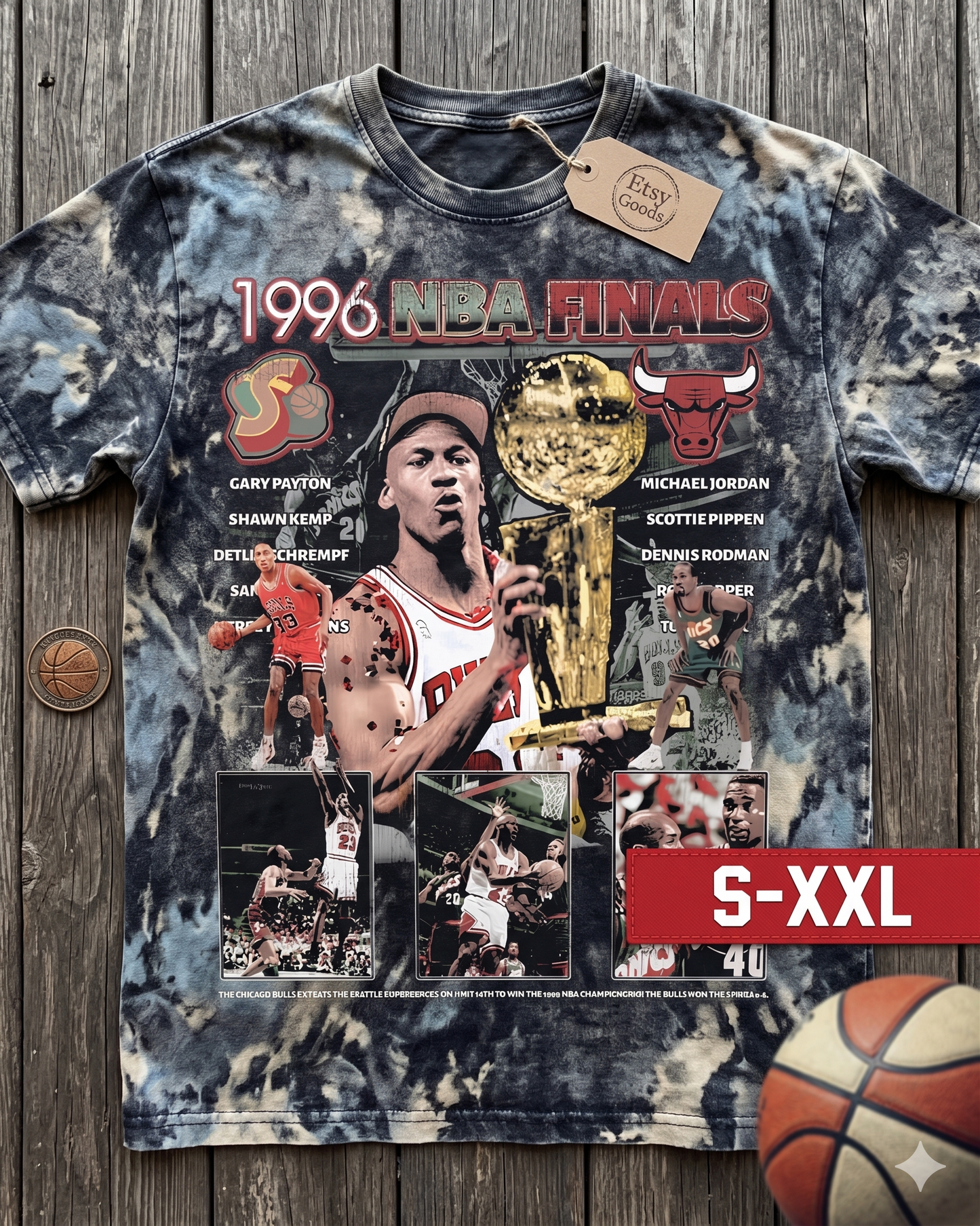 1996 FINALS Jumbo Print Acid Washed Vintage 90s Style Heavyweight T Shirt