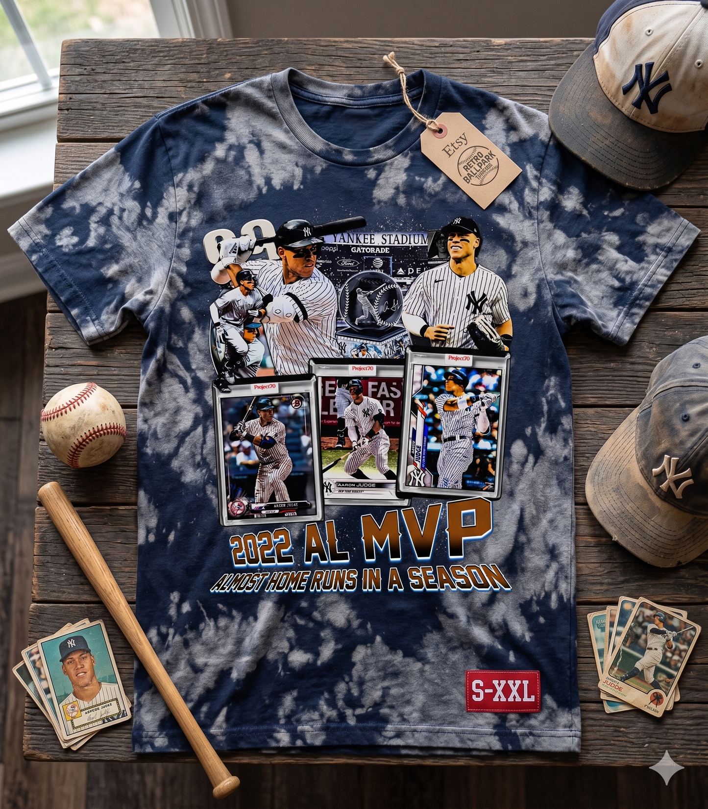 AARON JUDGE Jumbo Print Acid Washed Vintage 90s Style Heavyweight T Shirt