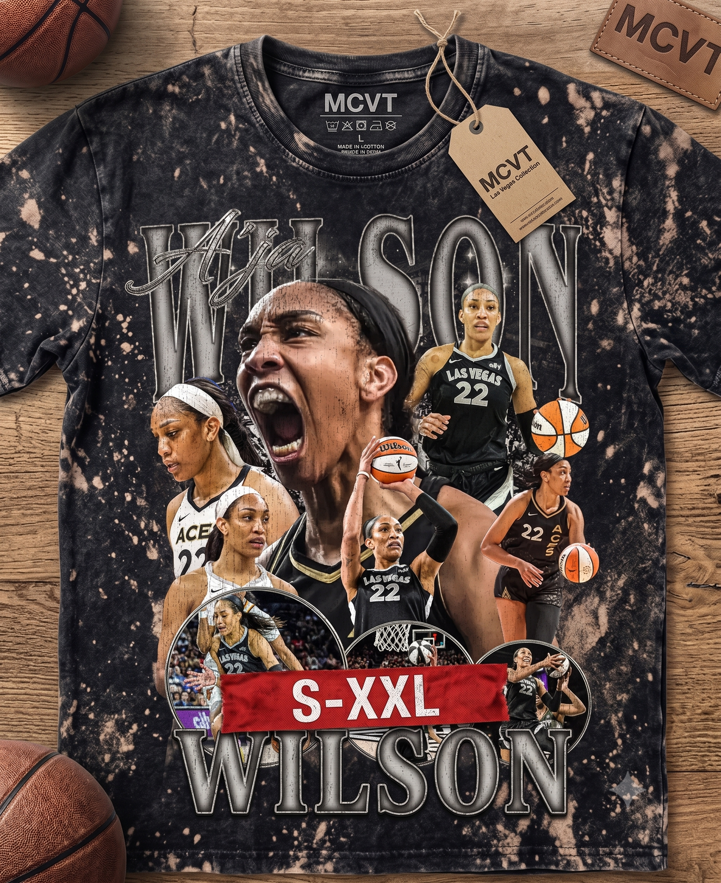 AJA WILSON Jumbo Print Acid Washed Vintage 90s Style Heavyweight T-Shirt