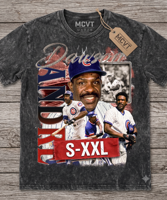 ANDRE DAWSON Jumbo Print Acid Washed Vintage 90s Style Heavyweight T-Shirt