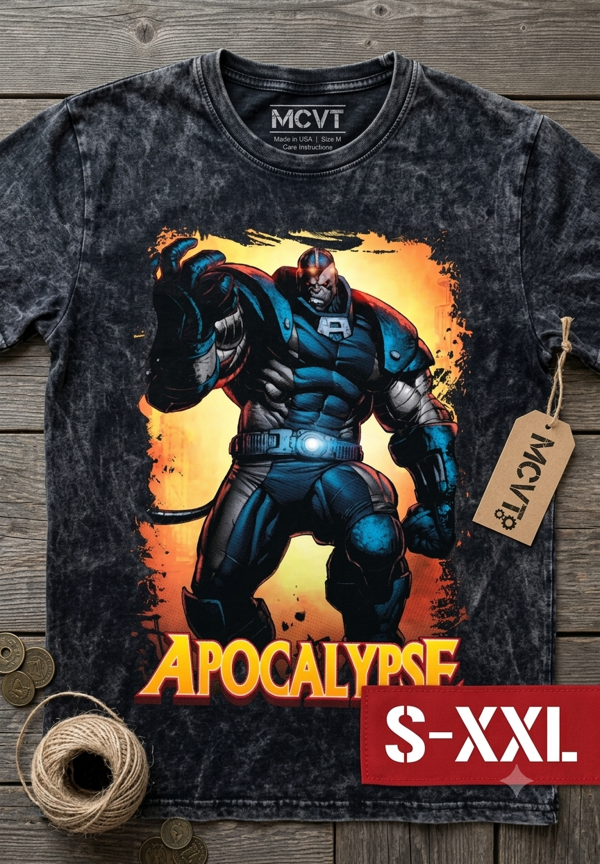 APOCALYPSE Jumbo Print Acid Washed Vintage 90s Style Heavyweight T-Shirt