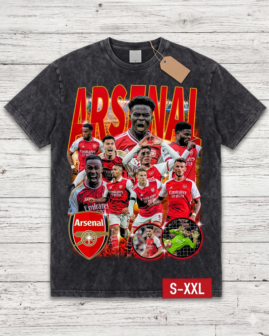 ARSENAL SOCCER Jumbo Print Acid Washed Vintage 90s Style Heavyweight T-Shirt