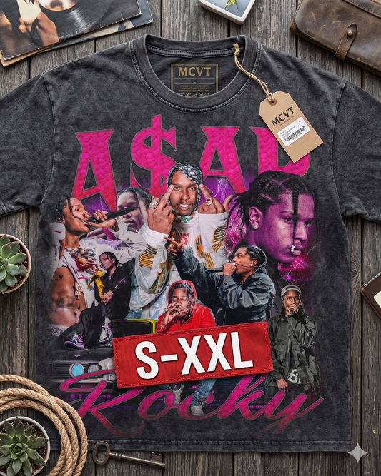 ASAP ROCKY Jumbo Print Acid Washed Vintage 90s Style Heavyweight T-Shirt