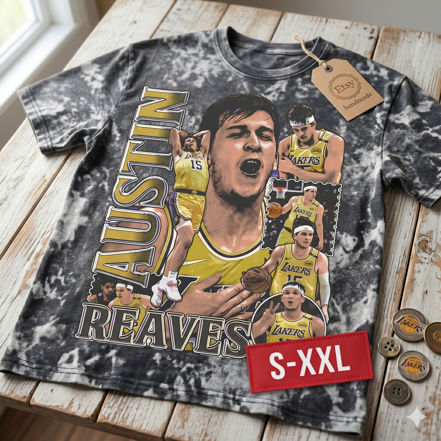 AUSTIN REAVES Jumbo Print Acid Washed Vintage 90s Style Heavyweight T Shirt