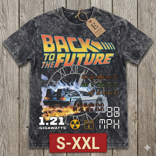 BACK TO THE FUTURE Jumbo Print Acid Washed Vintage 90s Style Heavyweight T Shirt