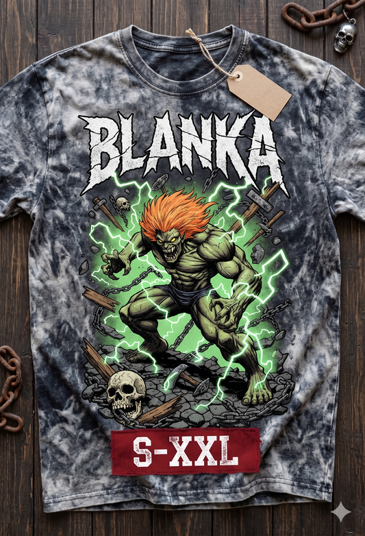 BLANKA Jumbo Print Acid Washed Vintage 90s Style Heavyweight T Shirt