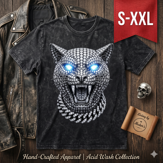 BLING CAT Jumbo Print Acid Washed Vintage 90s Style Heavyweight T Shirt