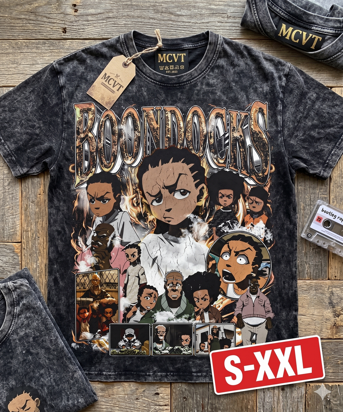BOONDOCKS Jumbo Print Acid Washed Vintage 90s Style Heavyweight T-Shirt