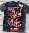 BRET HART Jumbo Print Acid Washed Vintage 90s Style Heavyweight T-Shirt