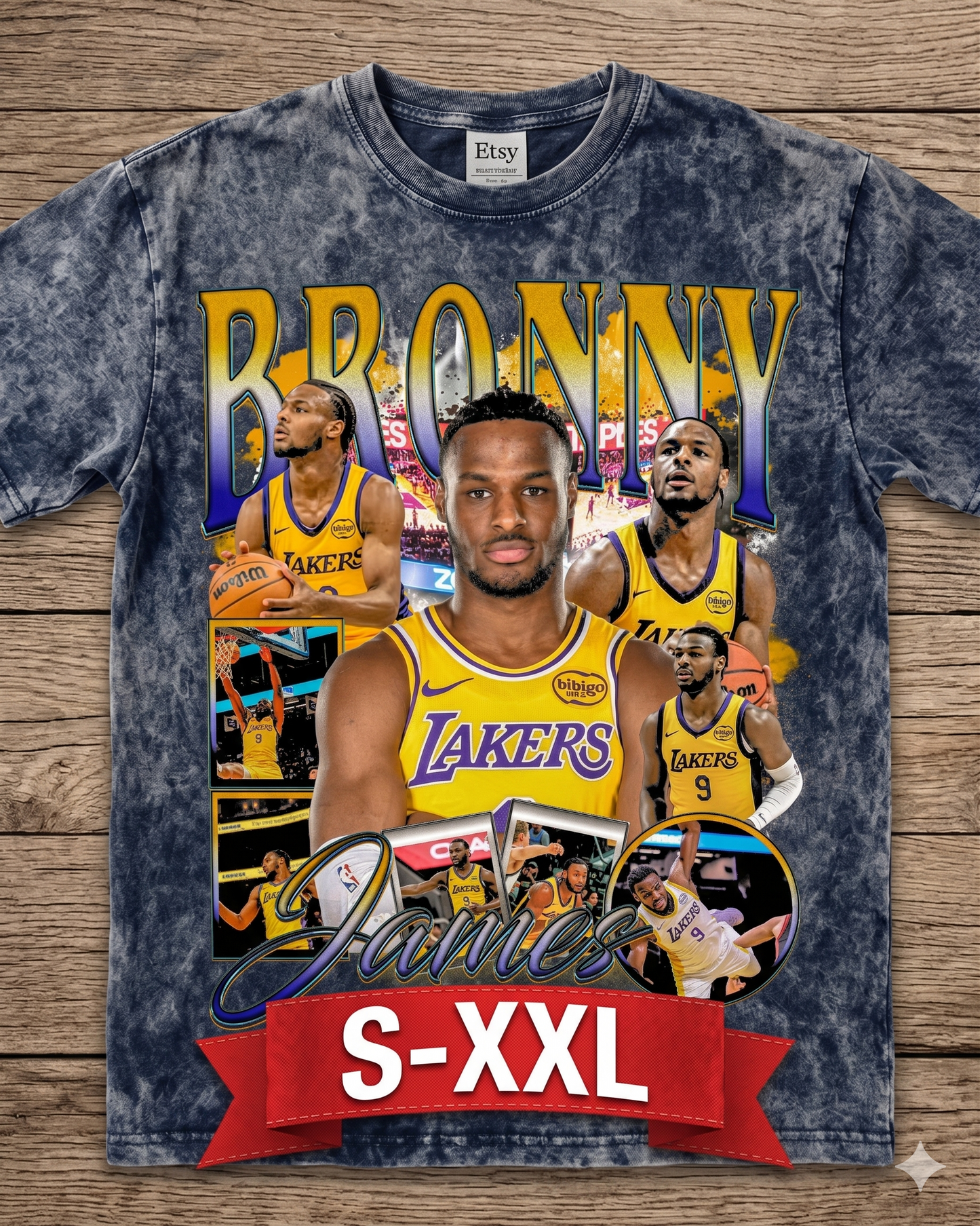 BRONNY Jumbo Print Acid Washed Vintage 90s Style Heavyweight T-Shirt