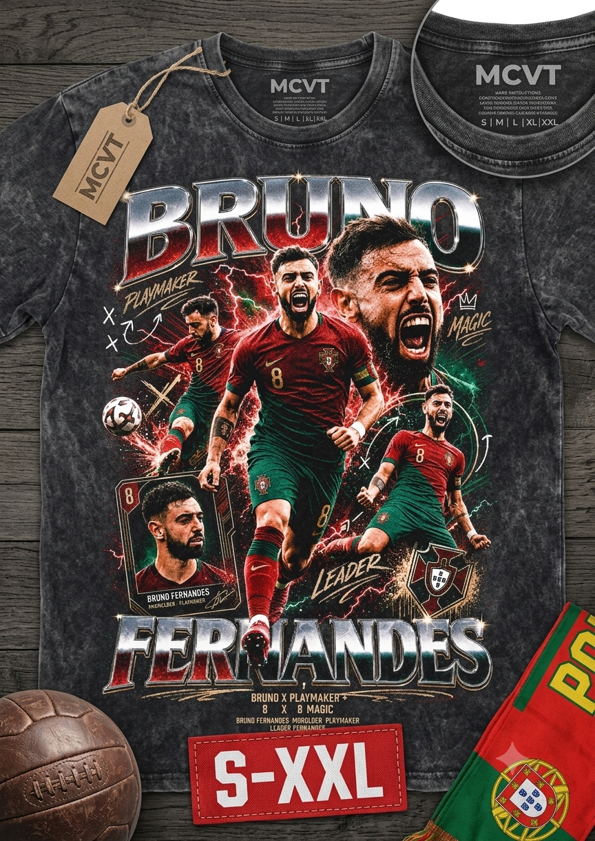 BRUNO FERNANDES Jumbo Print Acid Washed Vintage 90s Style Heavyweight T-Shirt