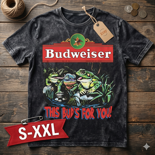 BUD WEI SER FROGS Jumbo Print Acid Washed Vintage 90s Style Heavyweight T Shirt