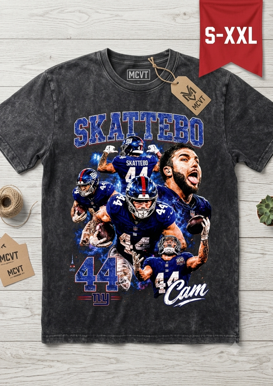 SKATTEBO Jumbo Print Acid Washed Vintage 90s Style Heavyweight T-Shirt