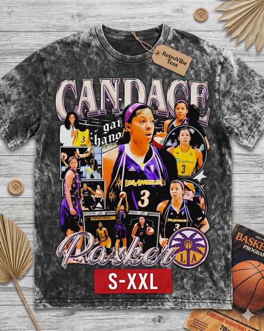 CANDACE PARKER Jumbo Print Acid Washed Vintage 90s Style Heavyweight T-Shirt