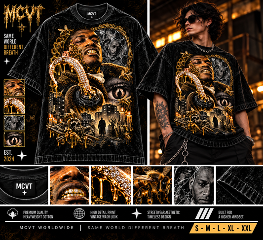CANDYMAN ICONIC SERIES Jumbo Print Acid Washed Vintage 90s Style Heavyweight T-Shirt