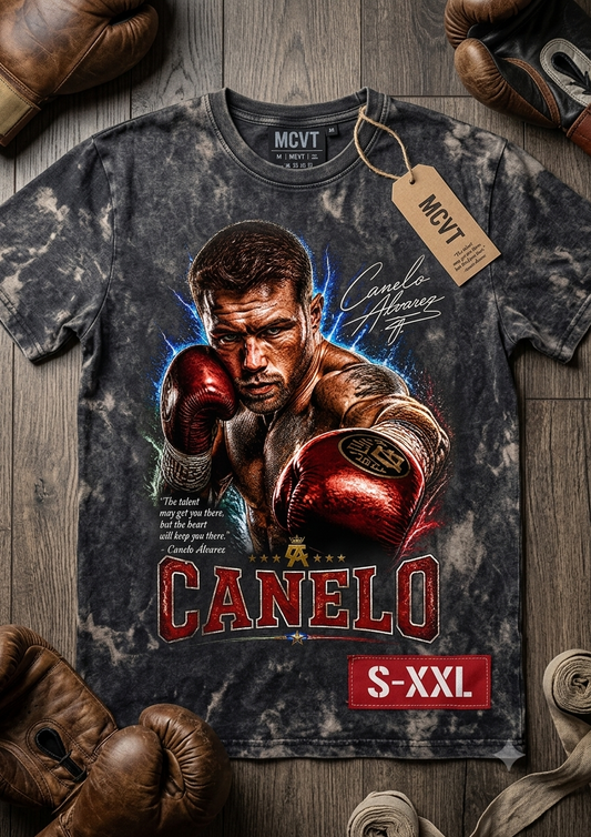 CANELO ALVAREZ Jumbo Print Acid Washed Vintage 90s Style Heavyweight T-Shirt
