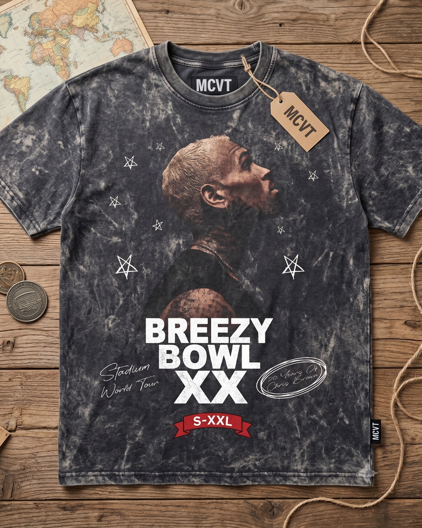 CHRIS BROWN Jumbo Print Acid Washed Vintage 90s Style Heavyweight T-Shirt