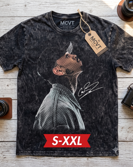 CHRIS BROWN Jumbo Print Acid Washed Vintage 90s Style Heavyweight T-Shirt