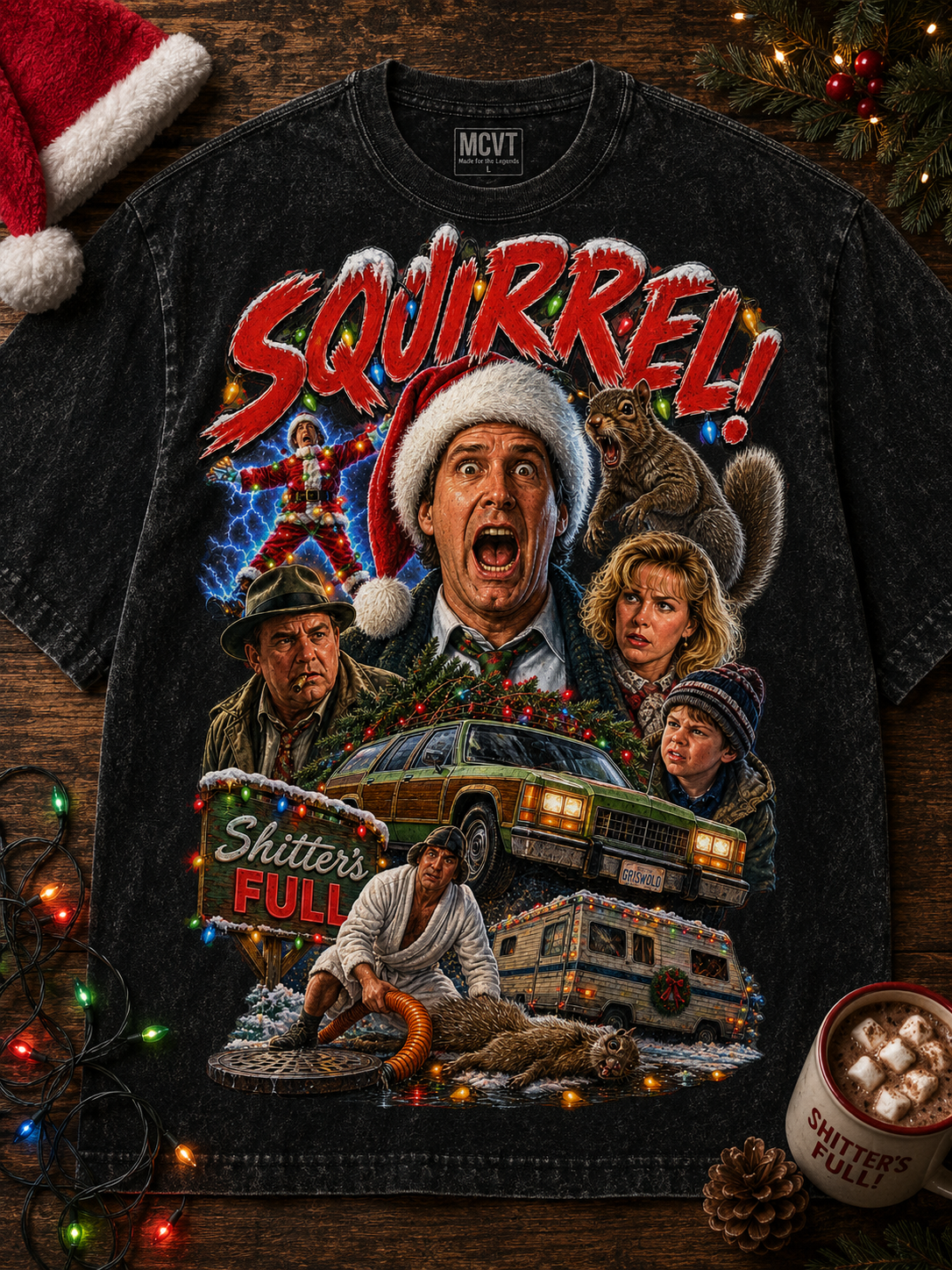 CHRISTMAS VACATION Jumbo Print Acid Washed Vintage 90s Style Heavyweight T-Shirt
