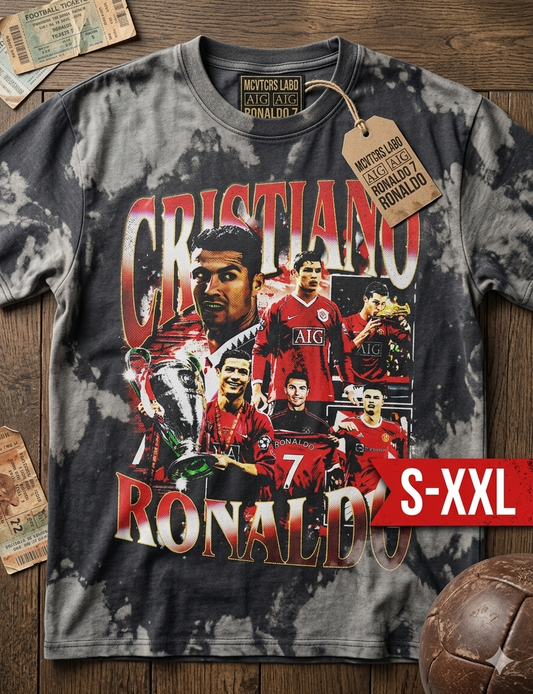 CRISTIANO RONALDO Jumbo Print Acid Washed Vintage 90s Style Heavyweight T-Shirt