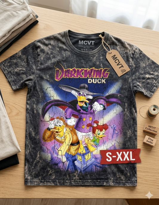 DARKWING DUCK Jumbo Print Acid Washed Vintage 90s Style Heavyweight T-Shirt
