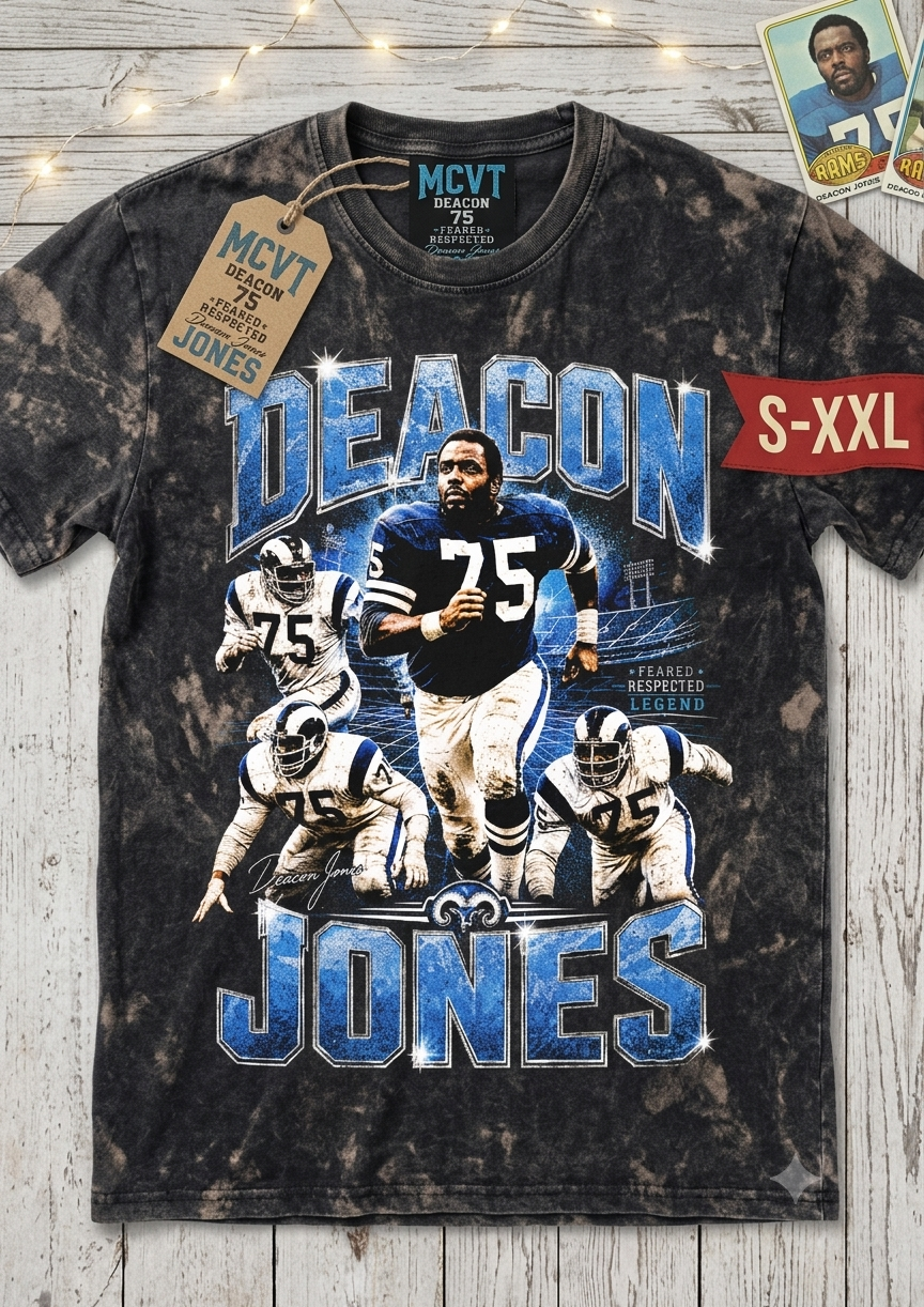 DEACON JONES Jumbo Print Acid Washed Vintage 90s Style Heavyweight T-Shirt