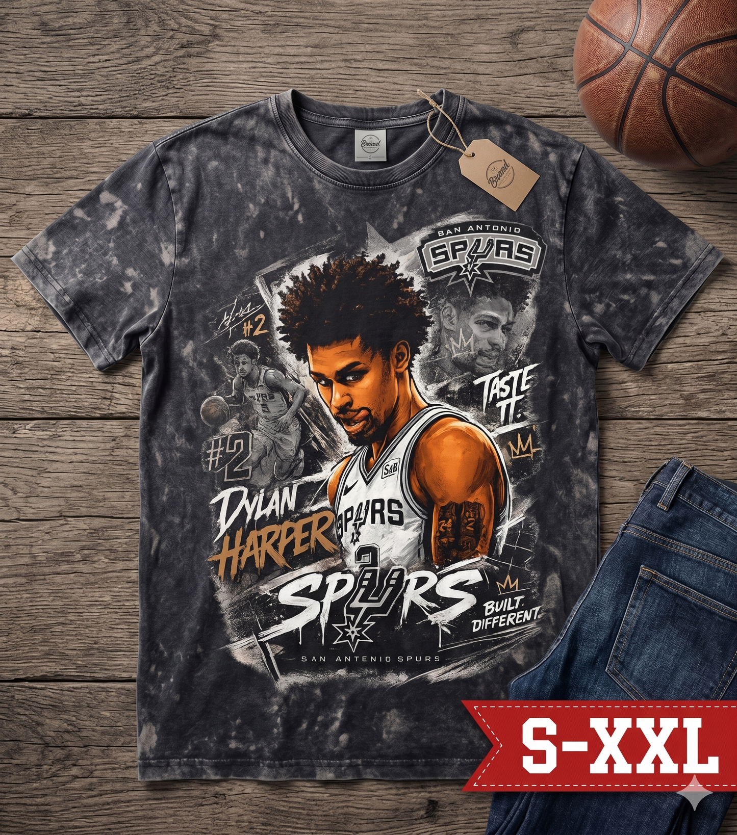 DYLAN HARPER Jumbo Print Acid Washed Vintage 90s Style Heavyweight T-Shirt